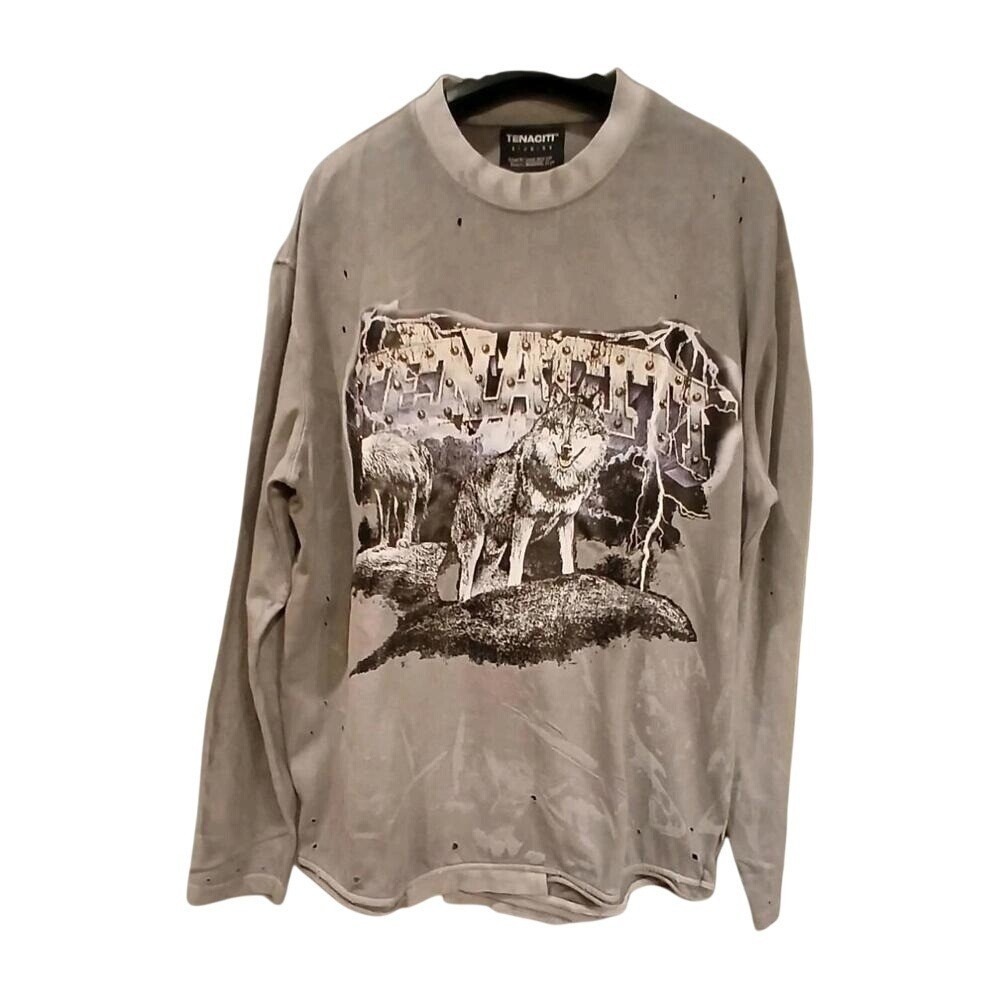 Tenaciti Wolf Graphic Distressed Long‎ Sleeve T-Shirt NWT streetwear